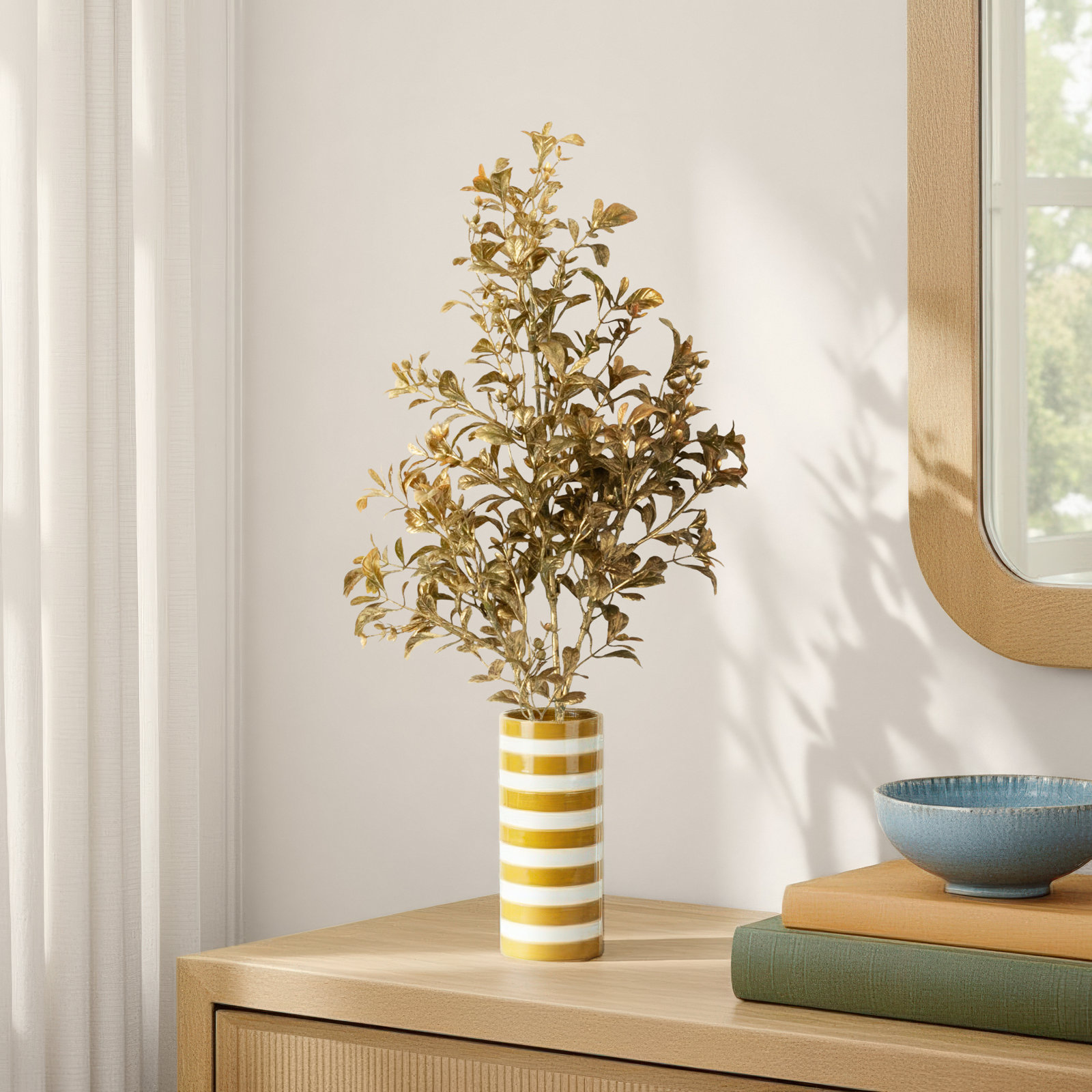27" Artificial Fall Gilded Gold Spray, Gold-Green