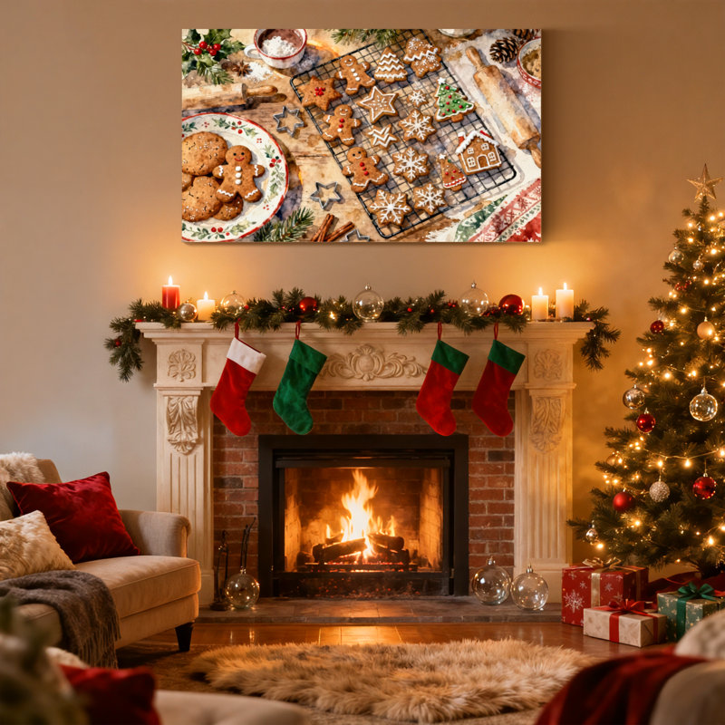 Noël, biscuits de Noël, étoiles de pain d'épice, flocons de neige, ensemble de 3 impressions sur toile, H 12 po x l 18 po