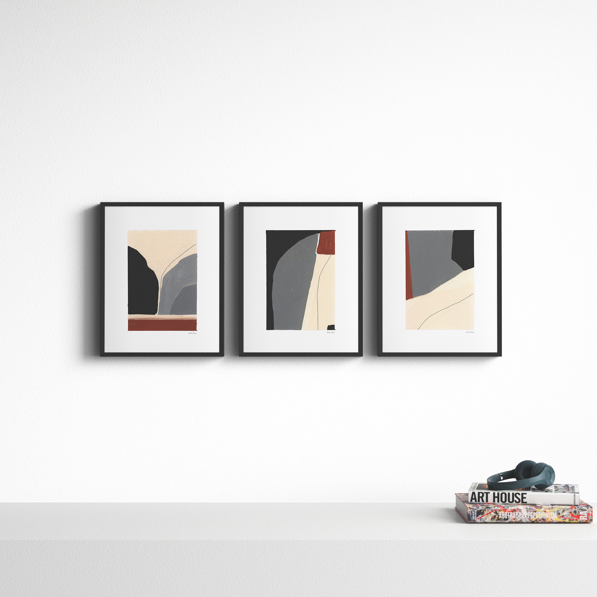 Transcendence. Set Of 3 by Andrea Stokes, 20" H x 16" W x 1.25" D, Black Wood