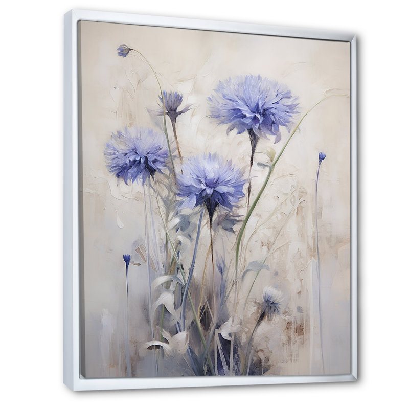 Minimal beige et mauve sur fond bleu, impression sur toile, Cadre flottant blanc, H 32 po x l 16 po x P 1 po