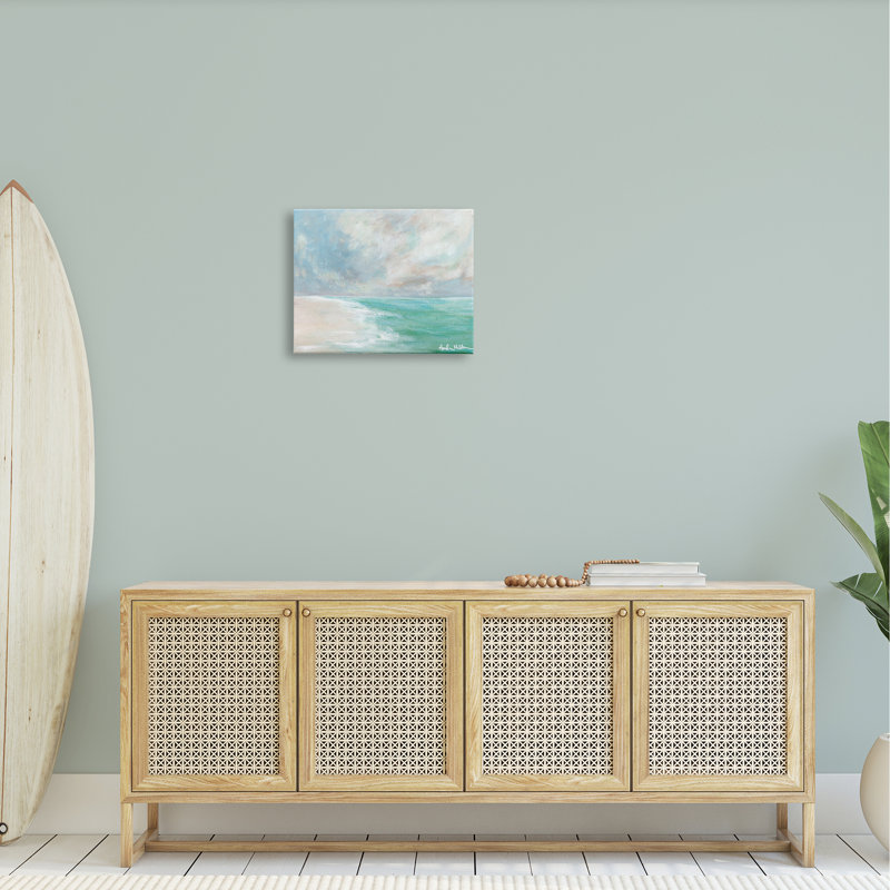 «Peaceful Beach Foam Shore Scenery Floater», art mural par Amanda Hillburn, H 16 po x l 20 po x P 1,5 po, Toile tendue