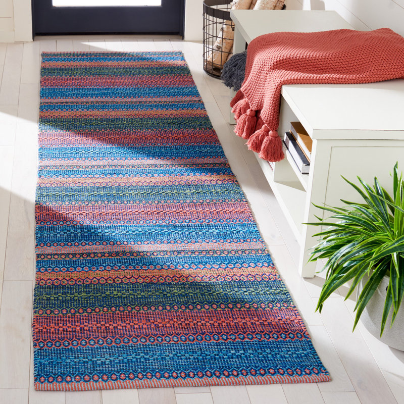 Kilim Flat Weave Cotton Geometric Rug, Runner 2'3" x 9'
