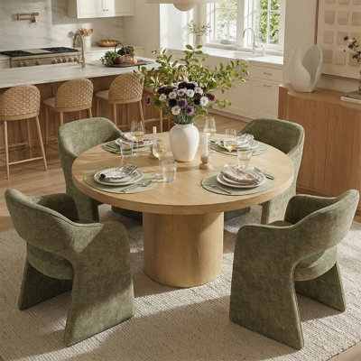 Ensemble de table de salle à manger pour 4 personnes avec table ronde en bois massif et 4 chaises rembourrées en tissu