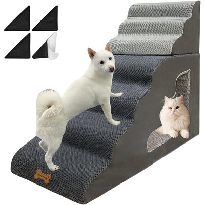 7-Step Dog Stairs for 36 Inch High Beds Small Dogs, Pet Ramp Stairs 20-42 Inch Couch Bed, Non-Slip Balanced Stairs 75lbs for Small Old Large Dogs Cats