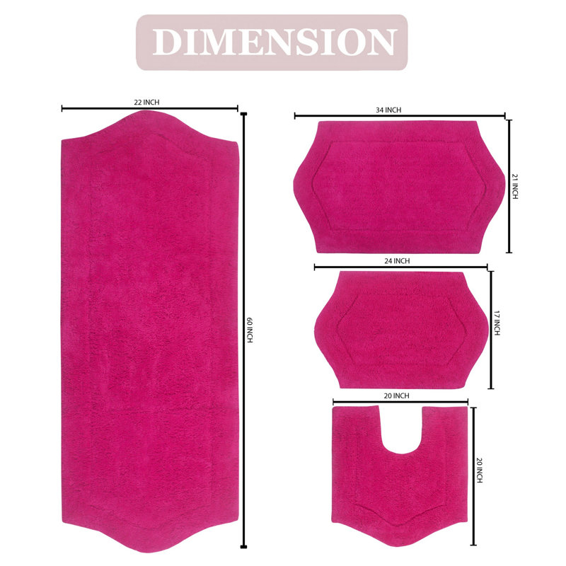 Morissette 4 Piece Bath Rug Set, Hot Pink