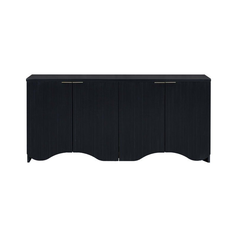 68" Wide Rectangular Buffet Table with Wavy Design, Black