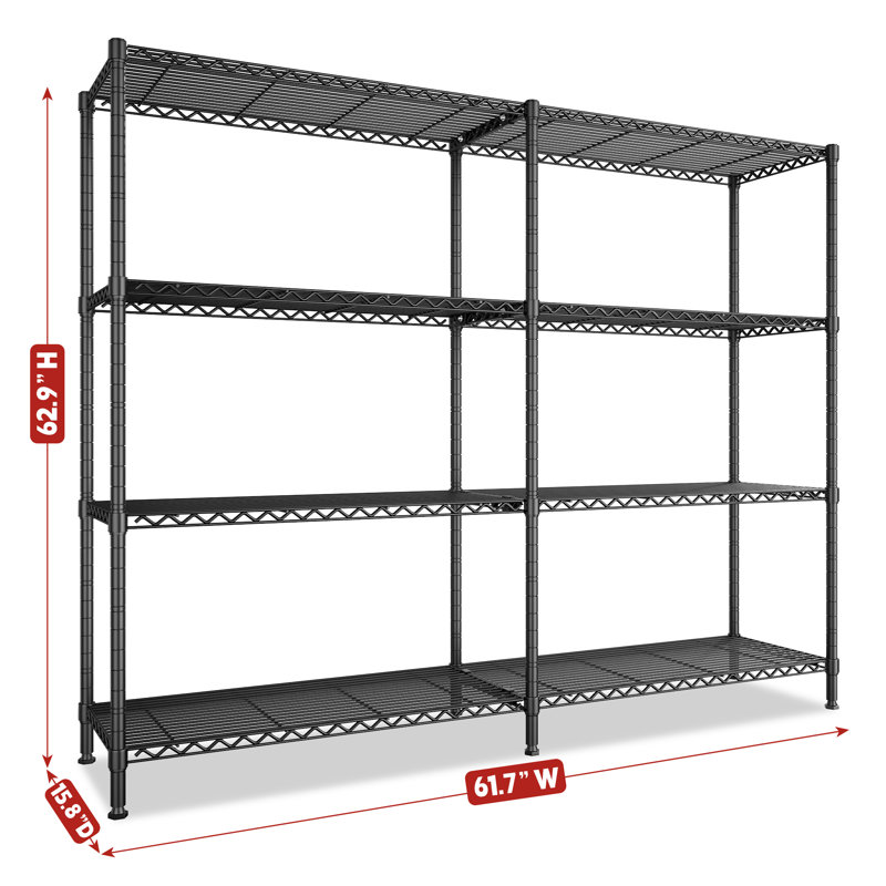 Étagère grillagée robuste 62,9 po x 15,8 po, étagère de rangement commerciale et domestique à 4 niveaux