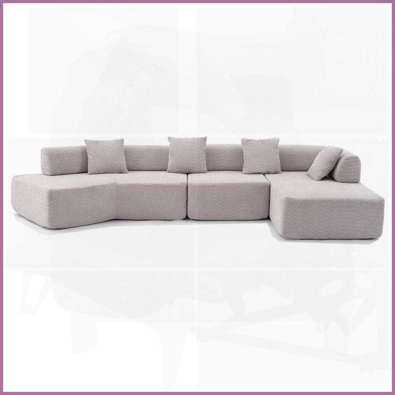 Canapé modulaire en L de 140 po à 4 places avec méridienne moderne, sans assemblage pour le salon