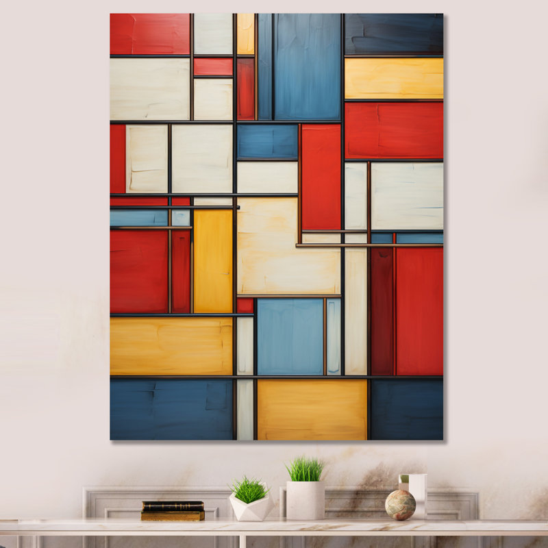 Geometric Abstraction Composition II - Print on Canvas, 32" H x 16" W x 1" D, Wrapped Canvas