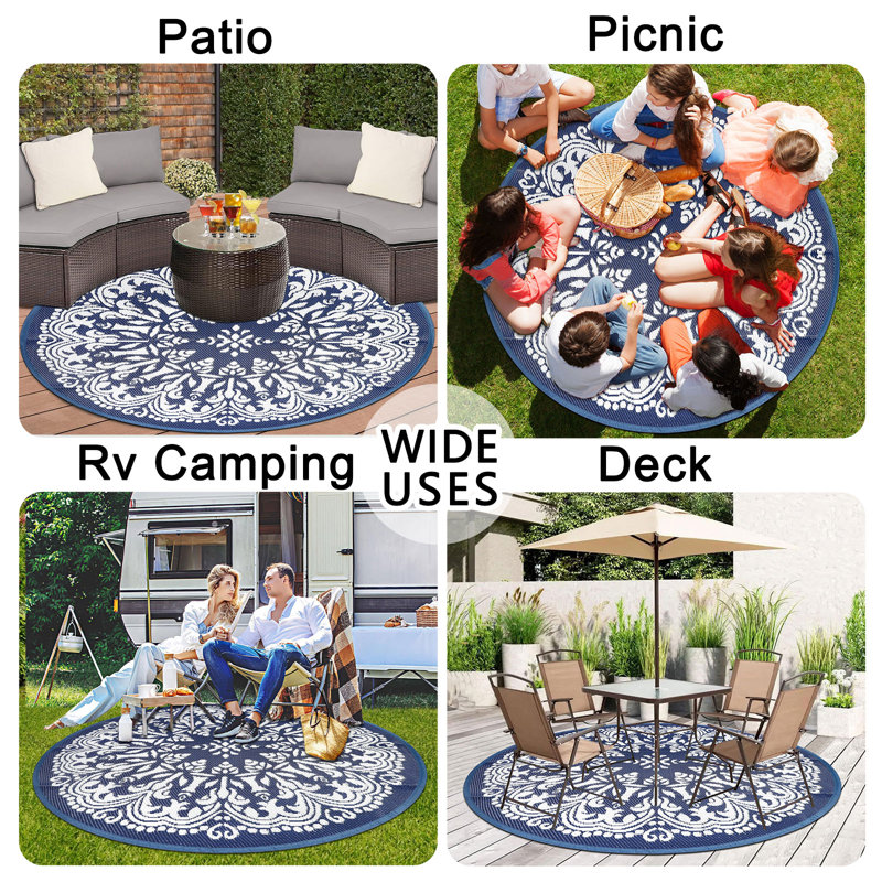 Round Outdoor Rugs for Patio 10Ft Waterproof Patio Rugs Clearance Plastic Lightweight RV Camping Mat Circle Outdoor Area Rug for Porch Camper Deck Beach Balcony Backyard