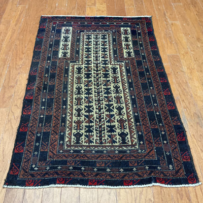 Tapis brun / beige unique en laine noué à la main des années 1990 de 2 pi 8 po x 4 pi 6 po