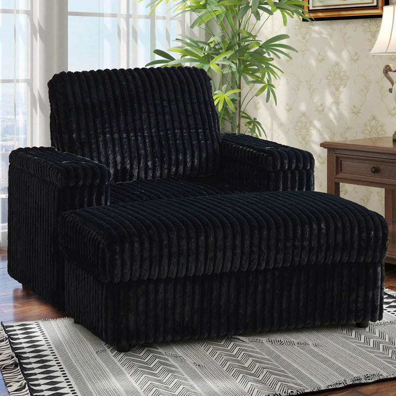 Canapé surdimensionné 43 po en velours côtelé simple avec repose-pieds 2-en-1 avec porte-gobelets intégré, Noir