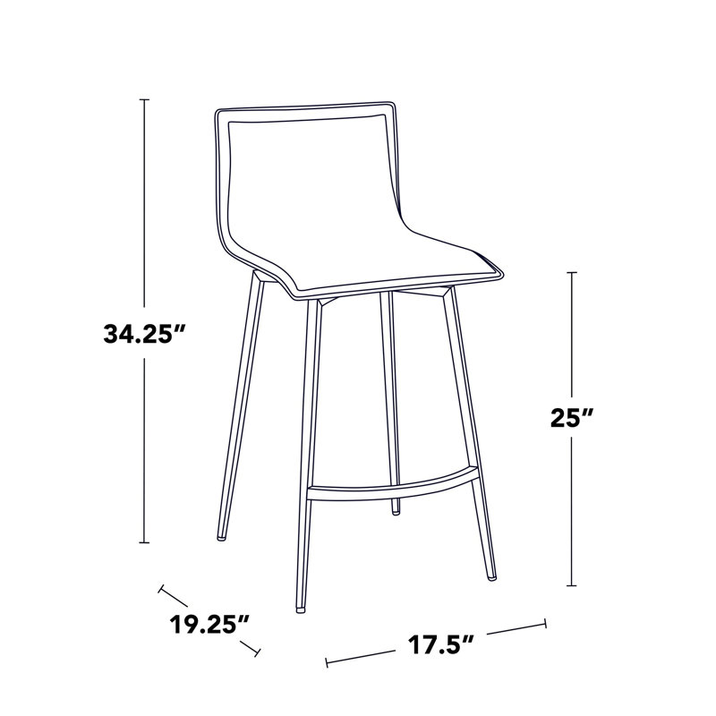 Tabouret de comptoir rembourré à hauteur fixe de 26 po avec pivot en acier inoxydable et similicuir noir - ensemble de 2