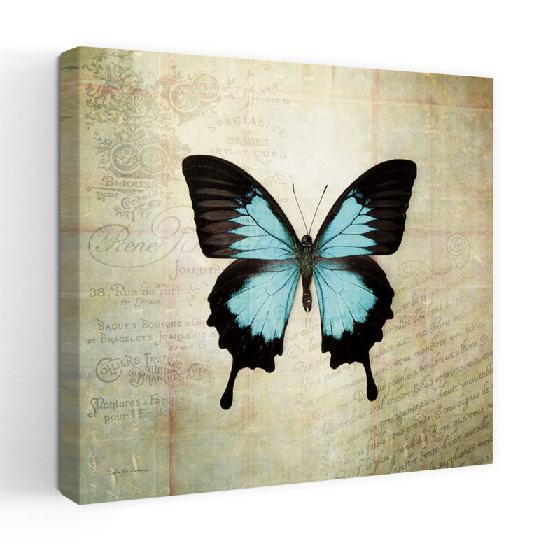 Art contemporain français avec papillon français III, H 18 po x l 18 po