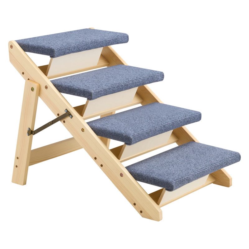 4 escaliers pour chien avec capacité de 150 lb, fabrication en bois, surface pliable et antidérapante pour la mobilité des animaux de compagnie