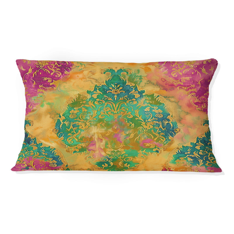 Coussin lombaire Boho III vert et jaune
