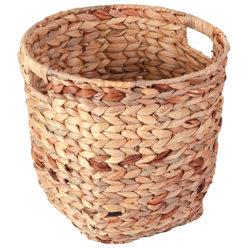 Large Round Handwoven Water Hyacinth Wicker Basket with Handles