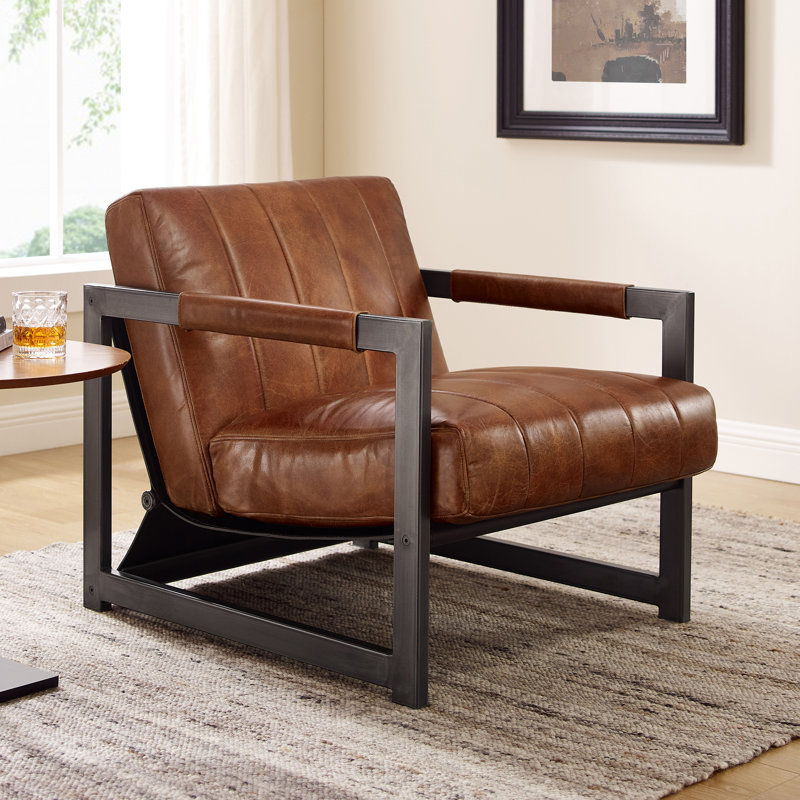 Paynesville 26.75'' W Leather Accent Lounge Chair, Distressed Cognac Genuine Leather