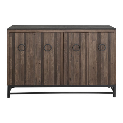 Kianu Sideboard Console Buffet, 4 Doors, Brown Plank Style, 59 Inch