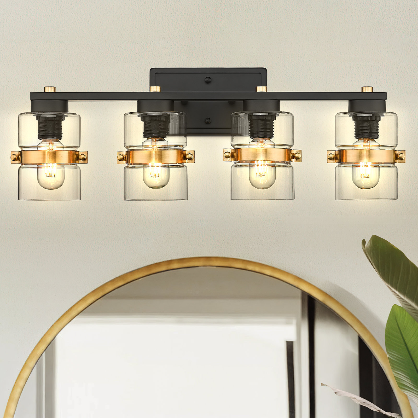 Breakwater Bay 4Light Farmhouse Vanity Lights For Bathroom, Black And