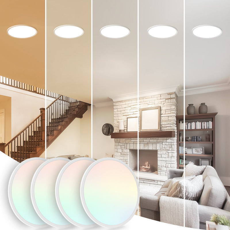 4 Pack 7 Inch LED Flush Mount Ceiling Light, 1600LM, 5CCT Selectable, 15W, Dimmable, Low Profile, Round Lighting Fixture