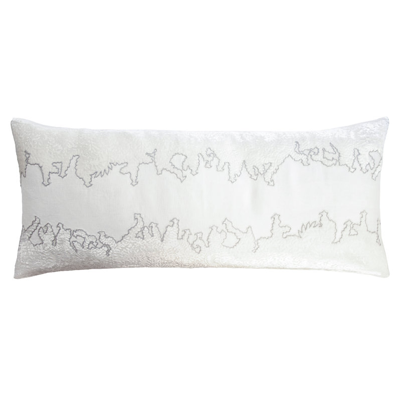 Ferns Floral Linen Throw Pillow, White Gray, Rectangle 16" H x 36" W