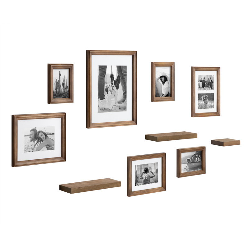 Helf Wood Beveled Picture Frame - Set of 10 with Mat, Natural