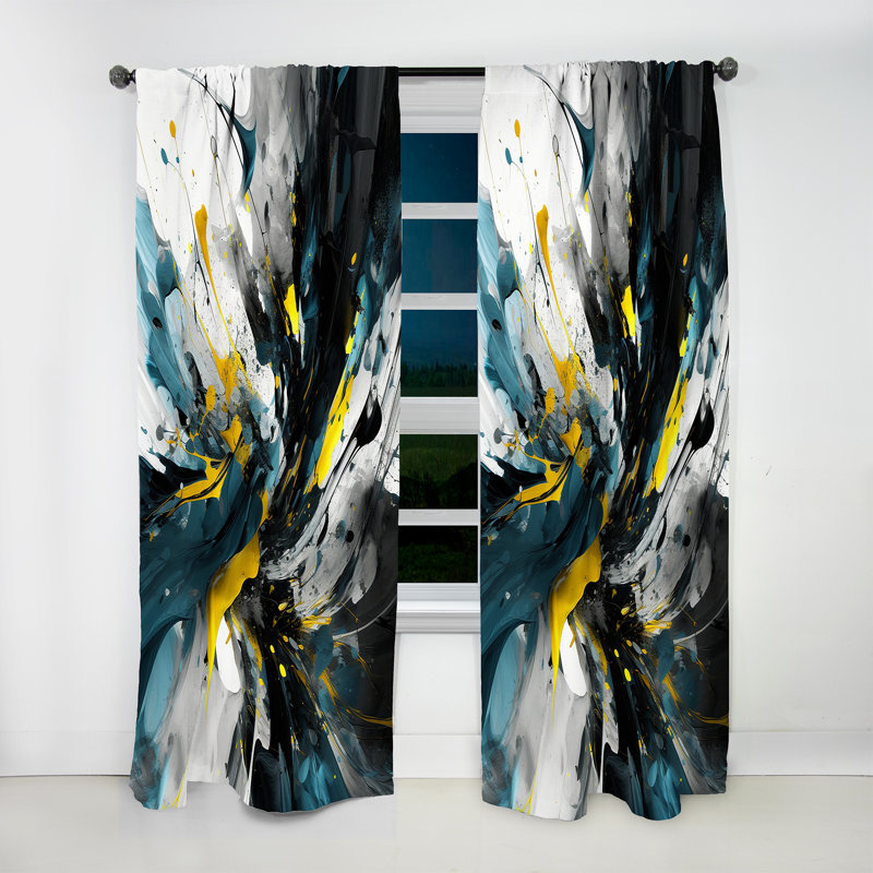 Maslyn - Rideau en velours moderne - Encre liquide jaune-vert transparent - obscurcissant - 1 panneau, L 52 po x L 63 po