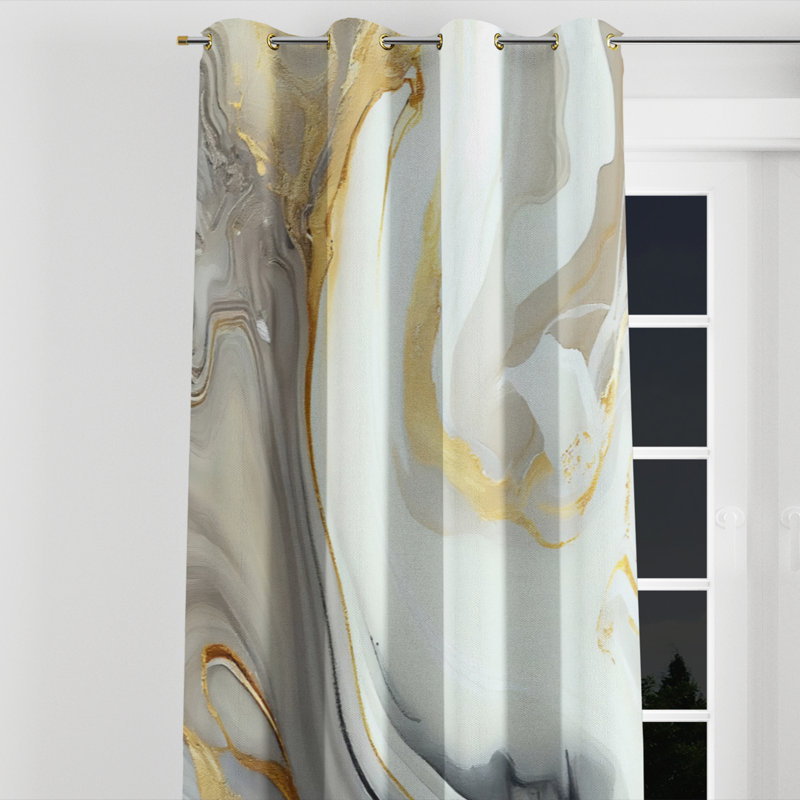 Ausonio - Modern Grommet Curtain - Velvet Room Darkening - 1 panel, 52" W x 84" L, Golden Grommets