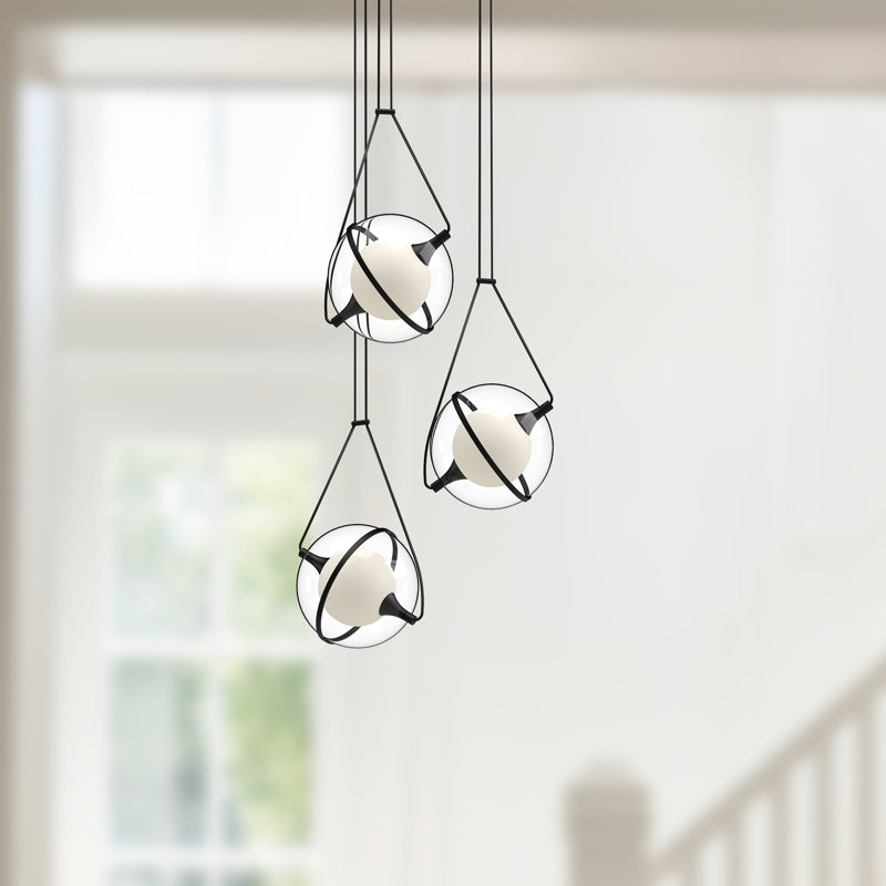 Aries 3 - Light LED Cluster Pendant, 7.88" H x 17.63" W x 17.63" D, Black, Black
