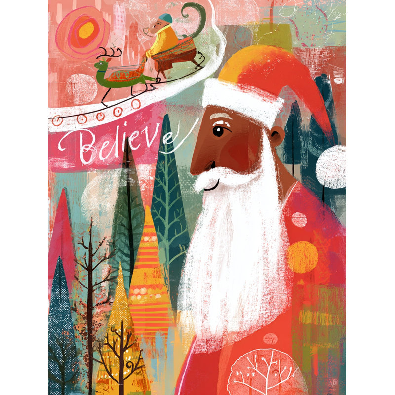 «Believe Santa Sleigh», art mural sur toile tendue, 30 po x 40 po