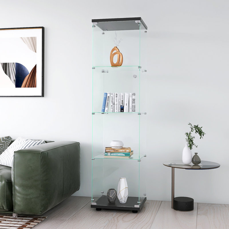 Vitrine en verre avec 4 tablettes et porte, Black