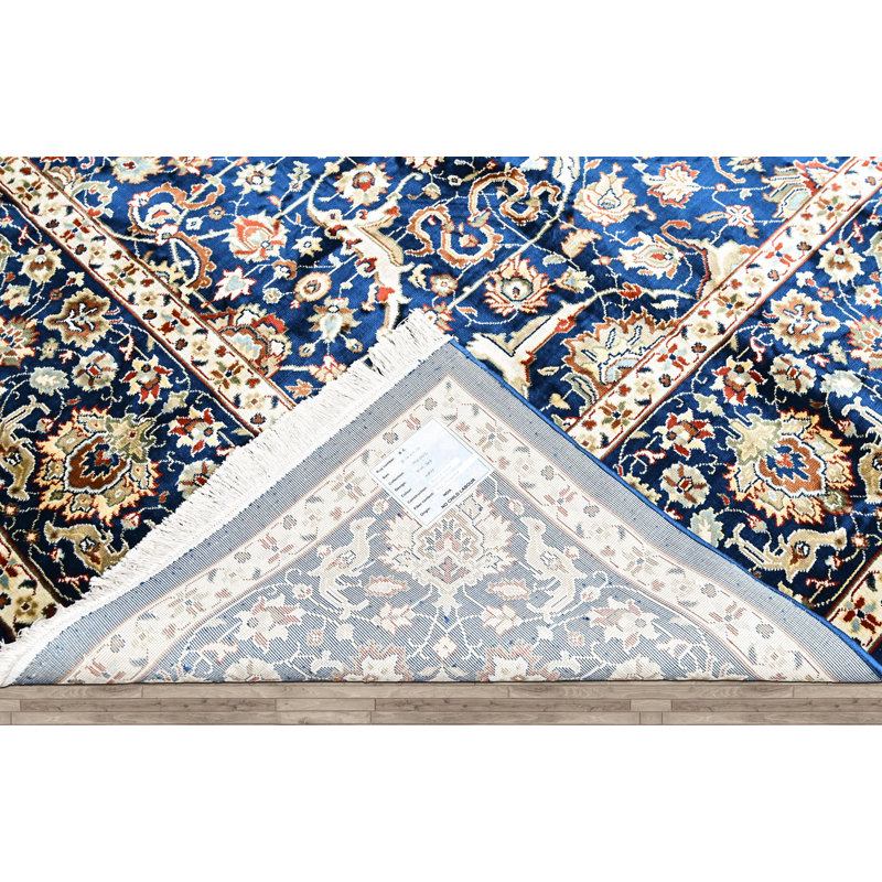 Tapis traditionnel bleu marine en laine 8 pi 10 po x 11 pi 10 po