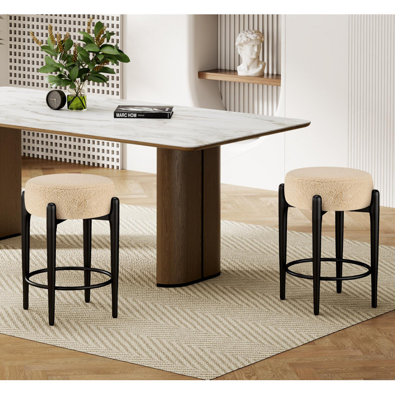 Ensemble de 2 chaises de cuisine Mid-Century modernes de 23,6 po avec dossier rembourré et base en métal robuste, Beige