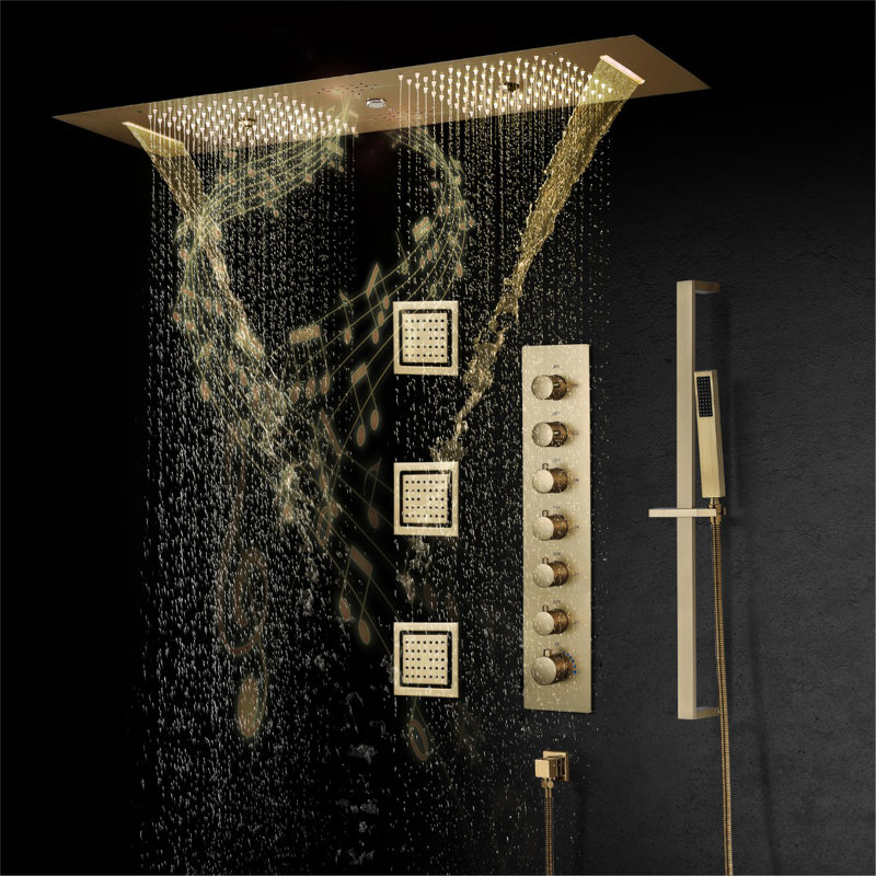 Thermostatic All-In-One Kit with Rough in-Valve, Brushed Gold