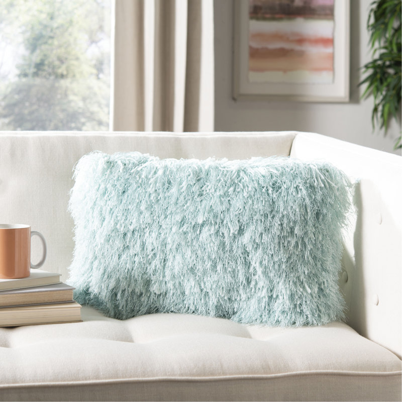Silver Contemporary Shag Pillow with Lustrous Yarn