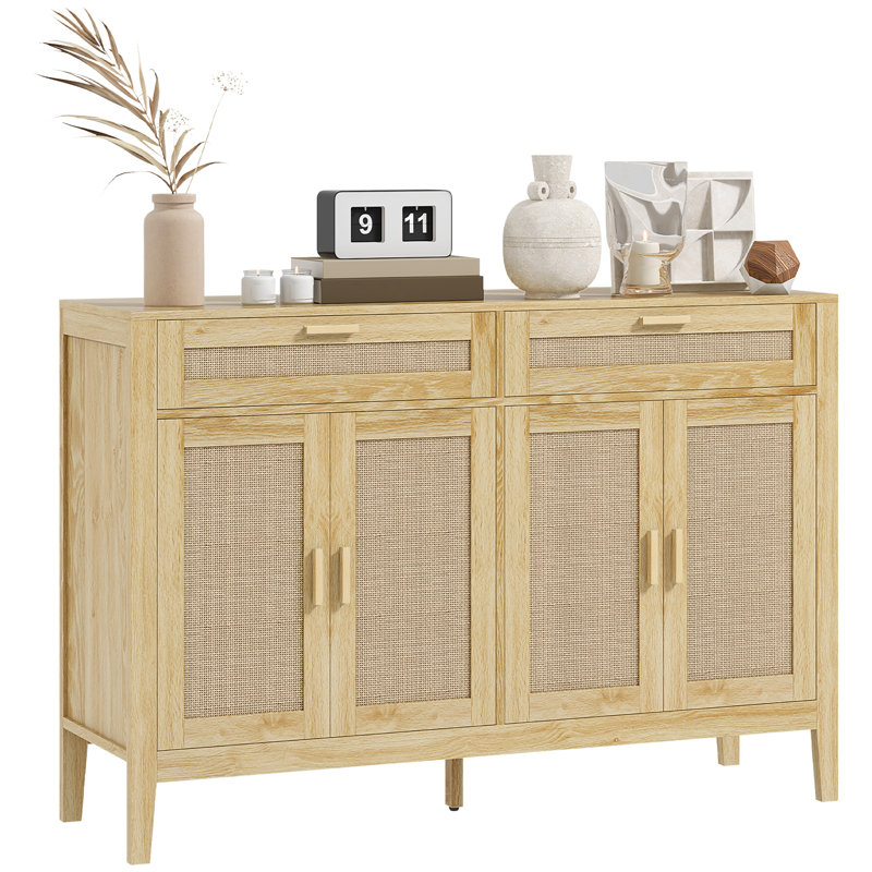 53" Sideboard Buffet Cabinet with Storage Drawers and Doors, Oak