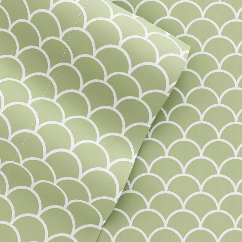 Simply Soft™ Scallops Pattern Microfiber Sheet Set, Sage Scallops, Queen