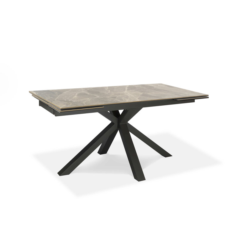 Vitelli Extendable Glass Top Metal Base Dining Table, Grey Marble