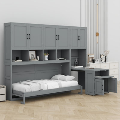 Fold Down Murphy Wall Bed with Closet and Built-in Desk