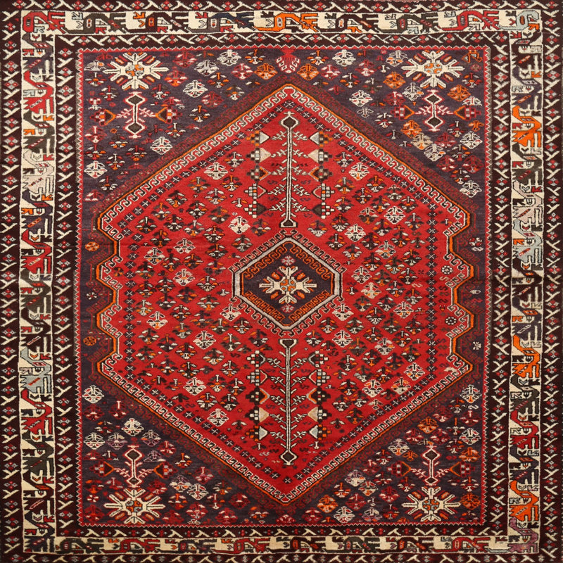 Tapis traditionnel rouge / brun Hatto, Carré 3 pi