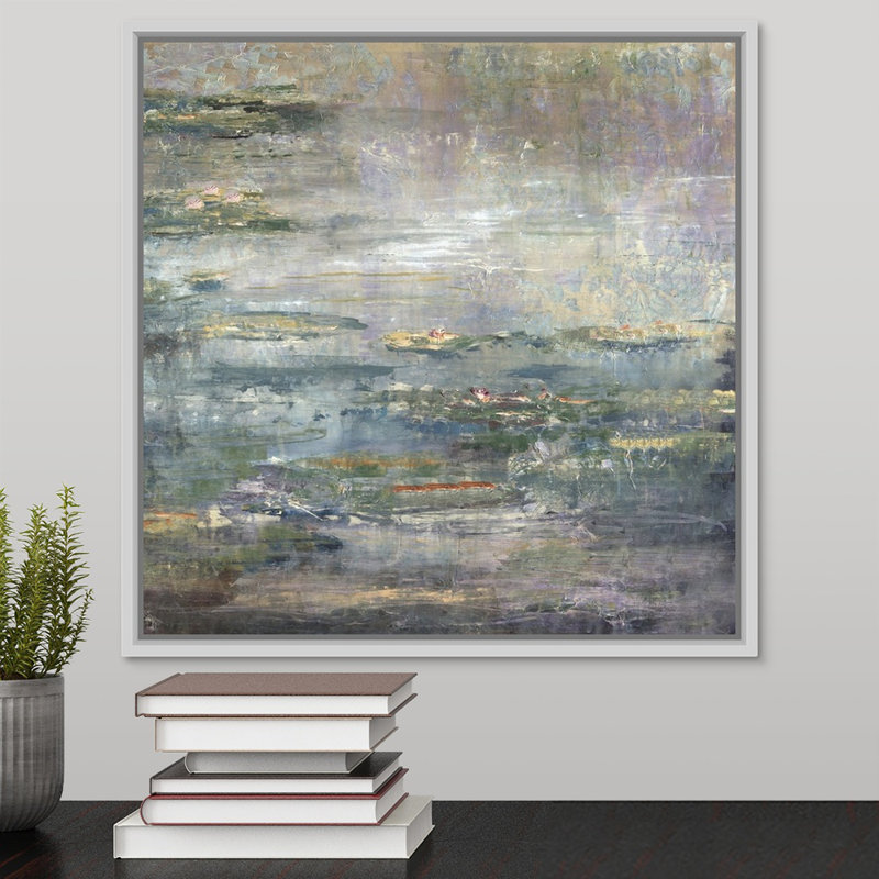 «Twilight Lilies II», peinture sur toile, H 17,7 po x l 17,7 po x P 1,75 po, Cadre flottant blanc
