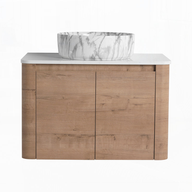 Meuble-lavabo mural 30 po avec lavabo en céramique, Gris / Blanc
