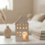 Ceramic Townhouse Tealight Candle Holder - Hand-Finished Decorative Lantern with Cut-Out Windows Starry Roof