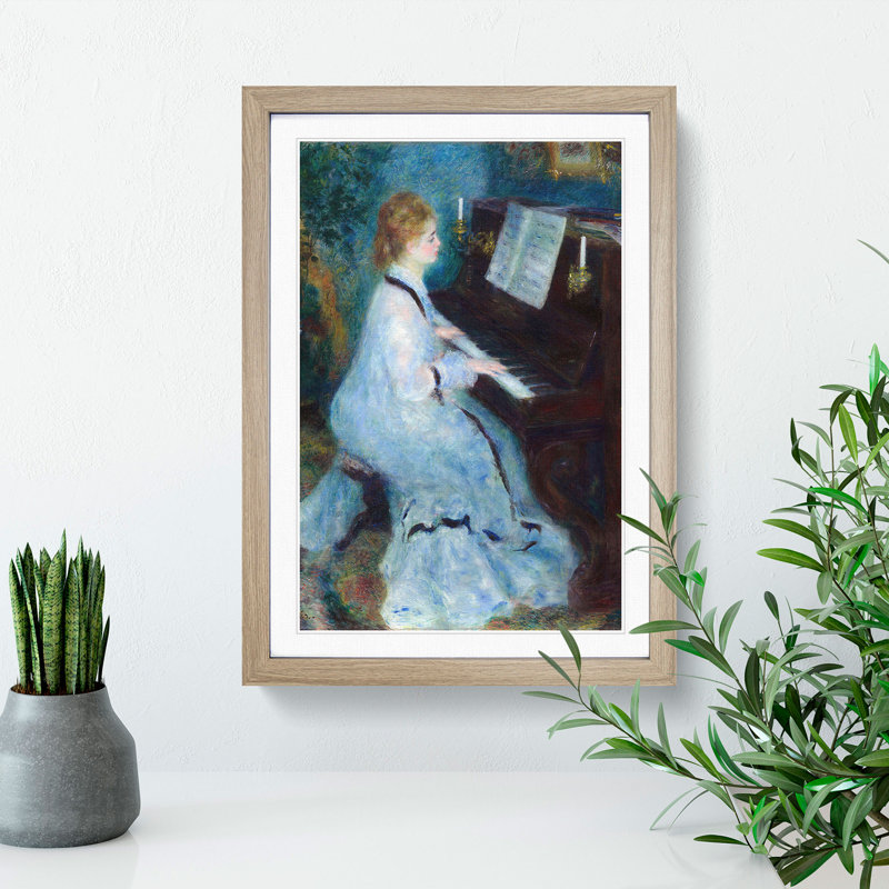 Woman at the Piano by Pierre-Auguste Renoir - Picture Frame Painting on MDF, Oak Framed, 36cm H x 27cm W x 2cm D