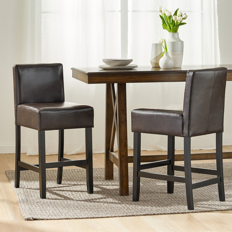 Ensemble de 2 tabourets de comptoir en cuir brun 26 pouces (ensemble de 2), Gris