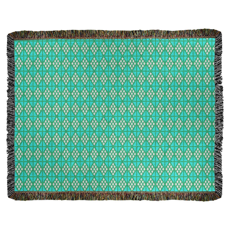 Katelyn Elizabeth Hand Woven Throw Blanket, 37" W x 52" L, Green/Teal
