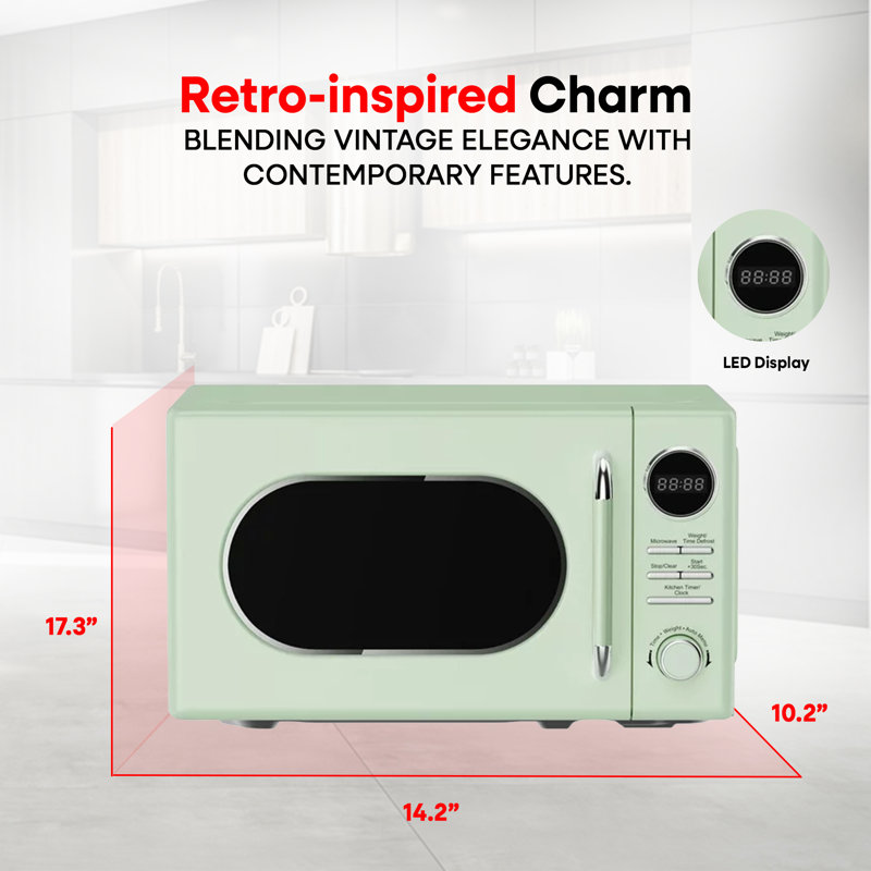 Mint Green Retro Small Countertop Microwave with Touch Controls
