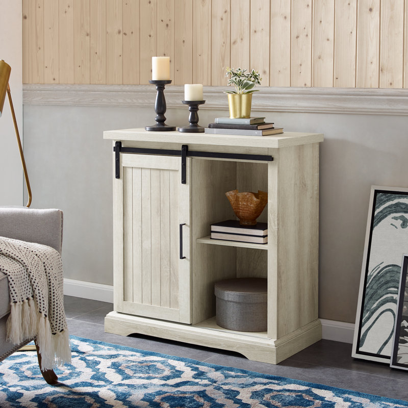 Stotfold 32" Sliding Door Accent Server, White Oak