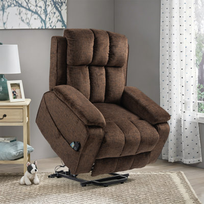 Alhertine 40.00” Liftable Power Recliner with Heating & Massage,hidden storage.Brown Chenille